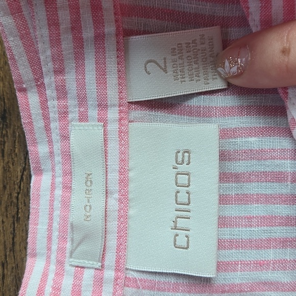 Chico's 100% Linen No-iron Tie Front Bitton Down Blouse - Picture 7 of 9